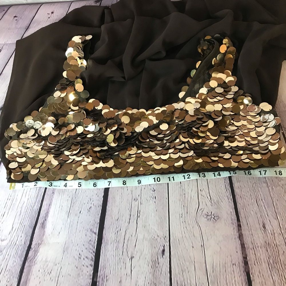 R&M Richards Gold Sequin Chocolate Tank Dress Bubble Hem Festive Concert Y2K 12 - Picture 10 of 11